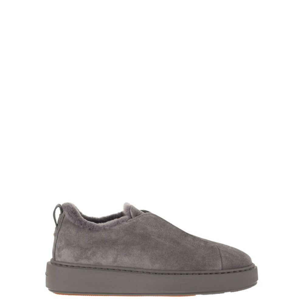 Santoni Women Slip-On Suede Sneakers With Fur